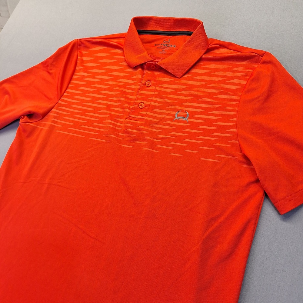Cinch Arena Flex Mens Orange Geometric Performance Golf Polo Shirt Size Medium